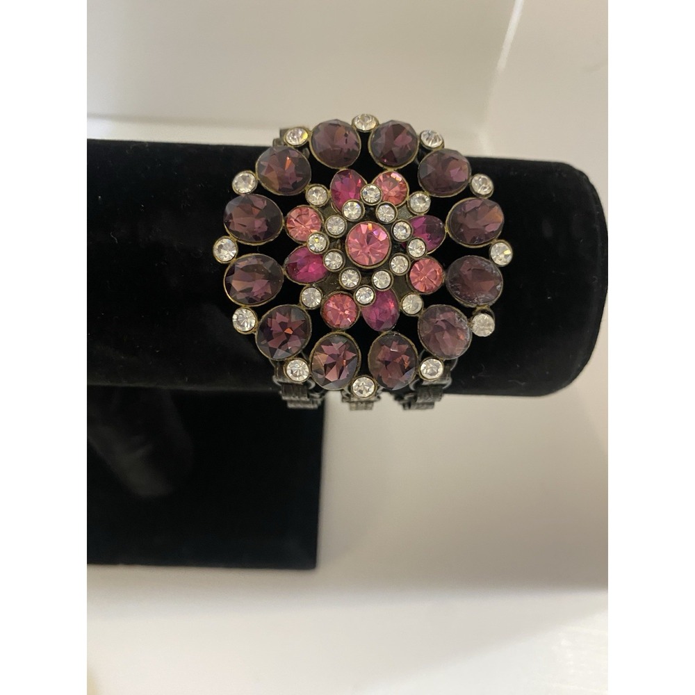 Lucky Brand Purple Pink Clear Crystal Statement Bracelet